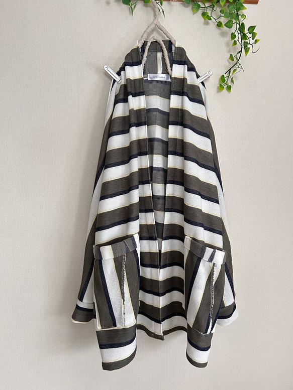 春秋冬やわらかい鹿の子ボーダーニットローブドルマンカーディガン 7枚目の画像