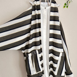 春秋冬やわらかい鹿の子ボーダーニットローブドルマンカーディガン 2枚目の画像