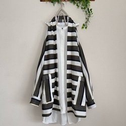 春秋冬やわらかい鹿の子ボーダーニットローブドルマンカーディガン 1枚目の画像