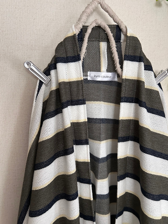 春秋冬やわらかい鹿の子ボーダーニットローブドルマンカーディガン 8枚目の画像