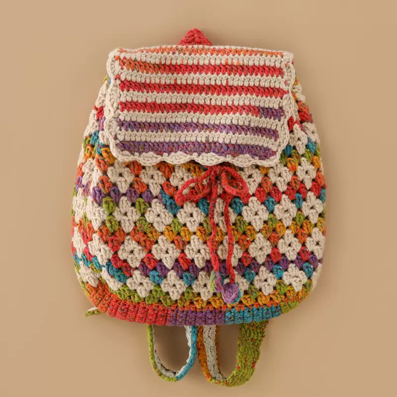 毛糸 手作り 手編み トートバッグ ショルダーバッグ 誕生日 プレゼント【秋限定カラー｜クローバーのモチーフ】1点