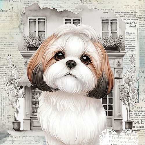 オリジナル 生地 ブロックデザイン パネル生地 犬 犬柄 シーズー 生地