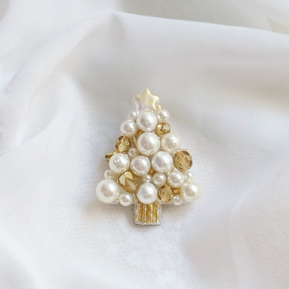 クリスマスツリー刺繍ブローチcol:ゴールド⭐︎クリスマスギフト 2枚目の画像