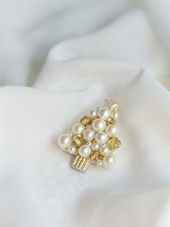 クリスマスツリー刺繍ブローチcol:ゴールド⭐︎クリスマスギフト 4枚目の画像