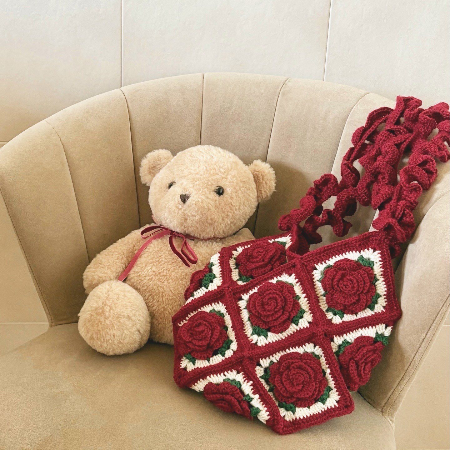 Rose frill tote 【red】