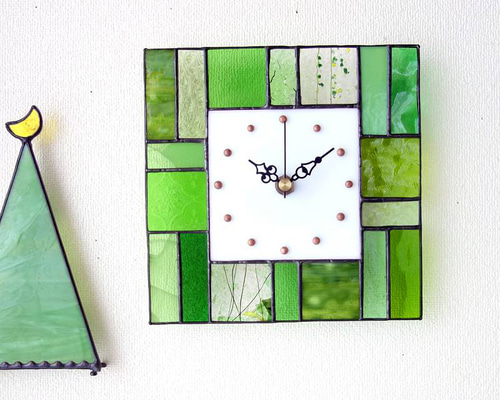 一期一会の森の時] 掛け時計 / 置き時計 / マチエール / 18㎝ （緑系-2