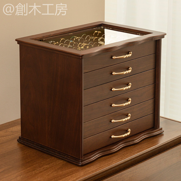 【予約販売】6段大容量 ジュエリーボックス 木製 アクセサリー収納&展示 指輪リング入れ 中古風 引き出し収納 5枚目の画像