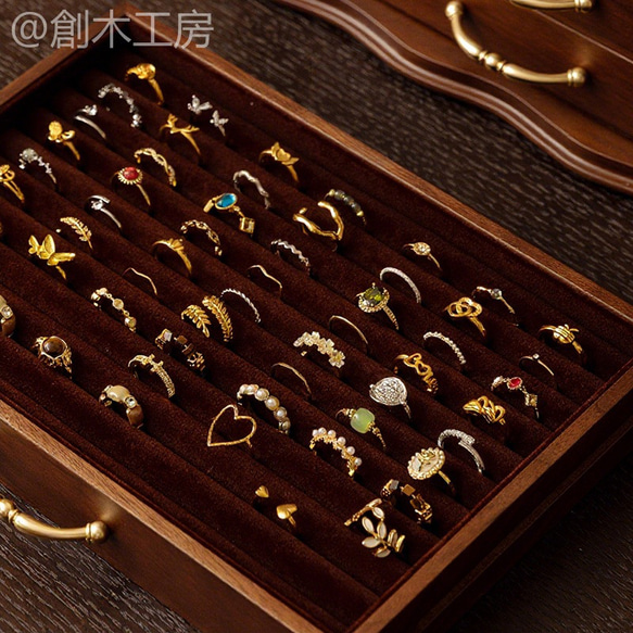 【予約販売】6段大容量 ジュエリーボックス 木製 アクセサリー収納&展示 指輪リング入れ 中古風 引き出し収納 3枚目の画像