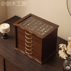 【予約販売】6段大容量 ジュエリーボックス 木製 アクセサリー収納&展示 指輪リング入れ 中古風 引き出し収納 10枚目の画像