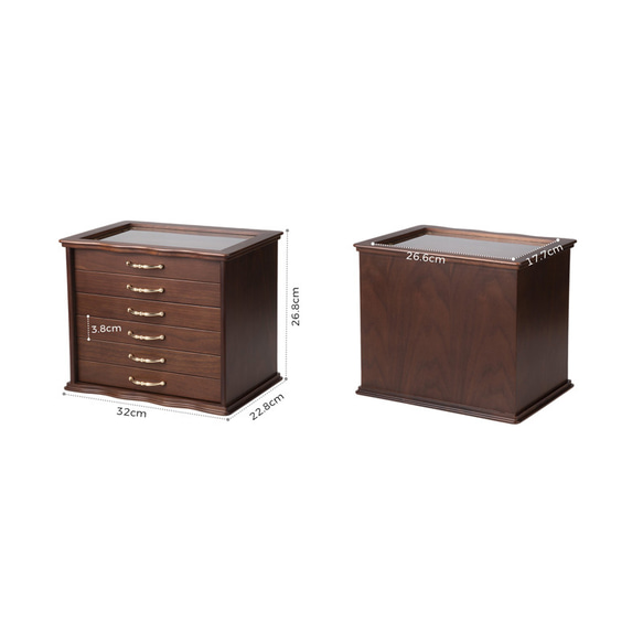 【予約販売】6段大容量 ジュエリーボックス 木製 アクセサリー収納&展示 指輪リング入れ 中古風 引き出し収納 7枚目の画像