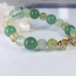 「秋色に映える、癒しのグリーンブレスレット」天然金色プレナイト*アベチュリン*フローライト　特価ブレス 1枚目の画像