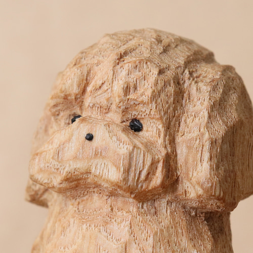 トイプードル 犬 木彫り 木製 置物 インテリア雑貨（木材：タモ）（No