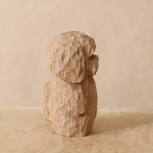 トイプードル 犬 木彫り 木製 置物 インテリア雑貨（木材：タモ）（No