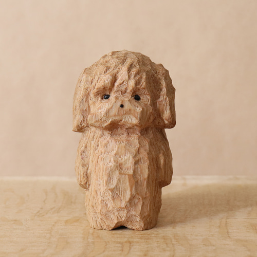 トイプードル 犬 木彫り 木製 置物 インテリア雑貨（木材：タモ）（No