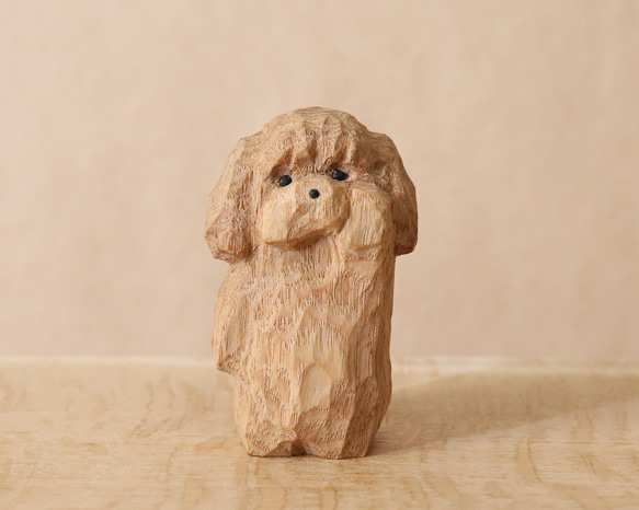 トイプードル 犬 木彫り 木製 置物 インテリア雑貨（木材：タモ）（No