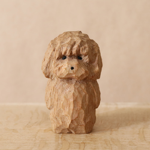 トイプードル 犬 木彫り 木製 置物 インテリア雑貨（木材：タモ）（No