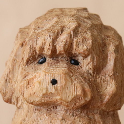 トイプードル 犬 木彫り 木製 置物 インテリア雑貨（木材：タモ）（No