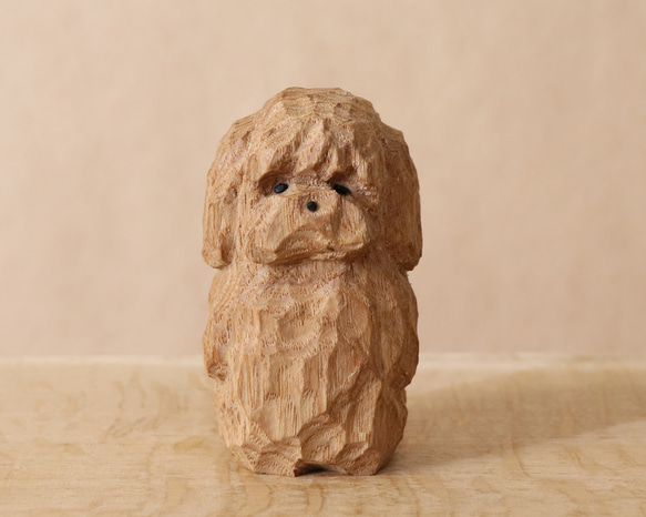 トイプードル 犬 木彫り 木製 置物 インテリア雑貨（木材：タモ）（No