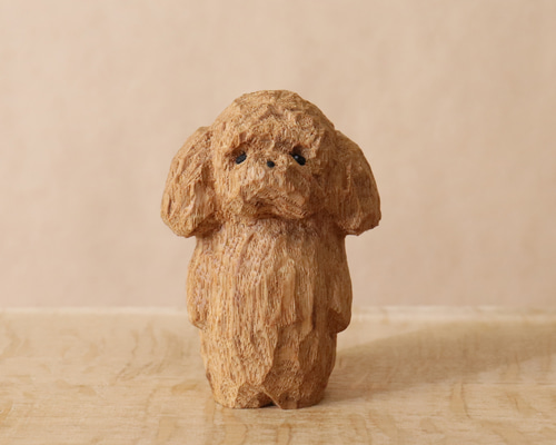 トイプードル 犬 木彫り 木製 置物 インテリア雑貨（木材：タモ）（No