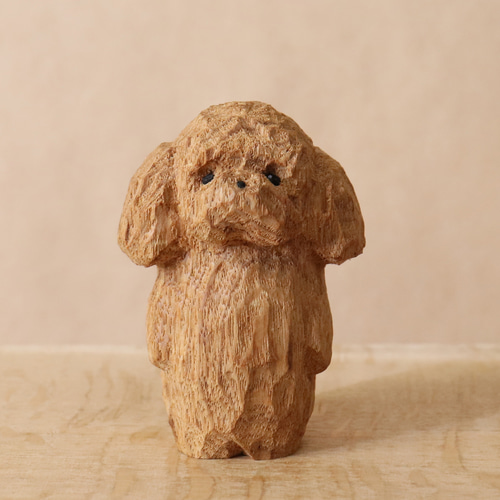トイプードル 犬 木彫り 木製 置物 インテリア雑貨（木材：タモ）（No