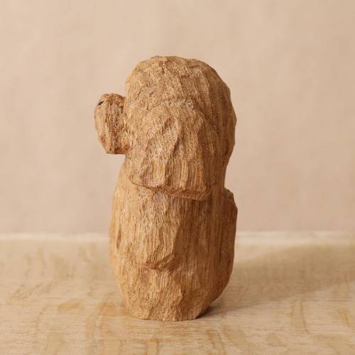トイプードル 犬 木彫り 木製 置物 インテリア雑貨（木材：タモ）（No