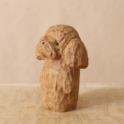 トイプードル 犬 木彫り 木製 置物 インテリア雑貨（木材：タモ）（No