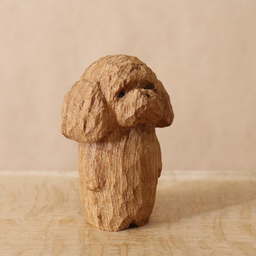 トイプードル 犬 木彫り 木製 置物 インテリア雑貨（木材：タモ）（No