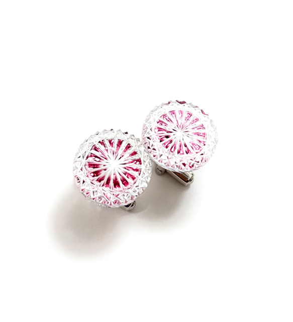 「煌めく希望・成功」東京切子カフスボタン18　輝煌　～きこう～　ライト金赤 4枚目の画像