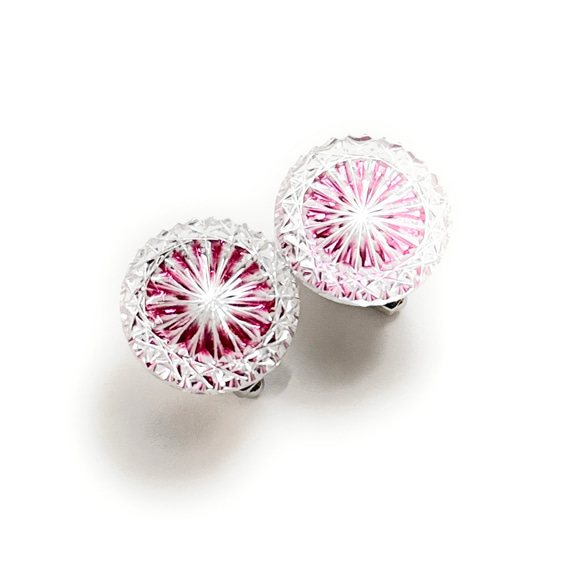 「煌めく希望・成功」東京切子カフスボタン18　輝煌　～きこう～　ライト金赤 5枚目の画像