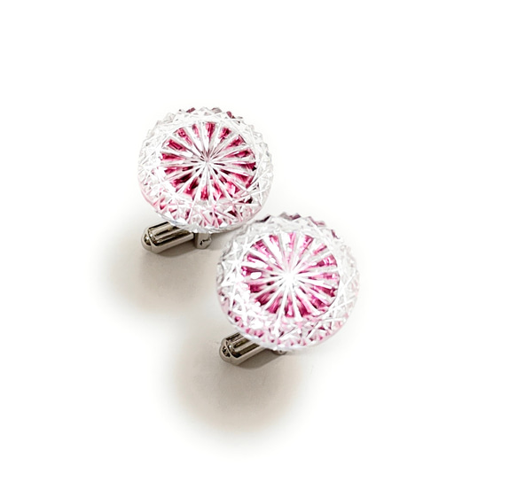 「煌めく希望・成功」東京切子カフスボタン18　輝煌　～きこう～　ライト金赤 3枚目の画像