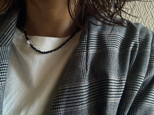 ☑︎Noir Étoile ― ノワール・エトワール　サージカルステンレス　ビーズネックレス　天然石アクセサリー 15枚目の画像