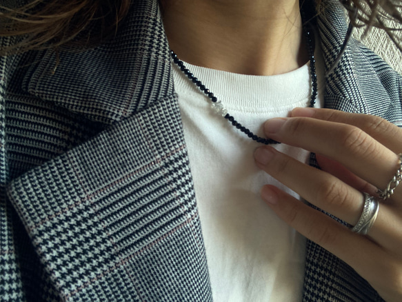 ☑︎Noir Étoile ― ノワール・エトワール　サージカルステンレス　ビーズネックレス　天然石アクセサリー 6枚目の画像