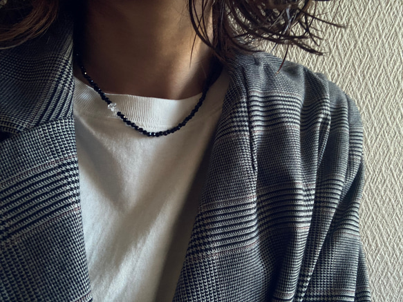 ☑︎Noir Étoile ― ノワール・エトワール　サージカルステンレス　ビーズネックレス　天然石アクセサリー 14枚目の画像