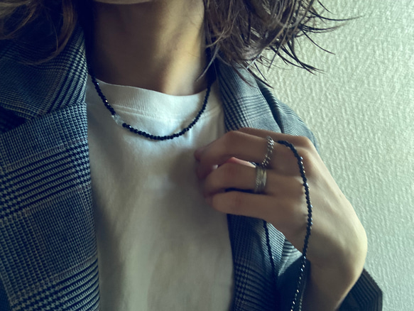 ☑︎Noir Étoile ― ノワール・エトワール　サージカルステンレス　ビーズネックレス　天然石アクセサリー 1枚目の画像