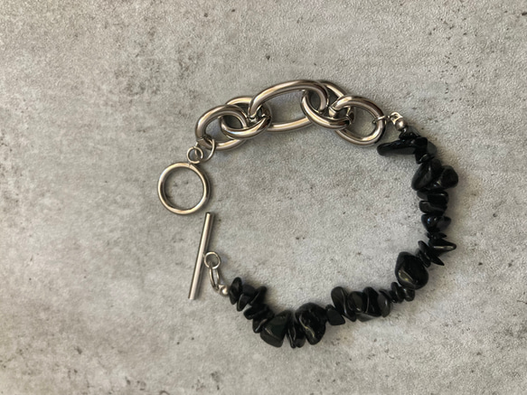 ーNoirette（ノワレット）ー　チェーンブレスレット　天然石ブレスレット　天然石アクセサリー　サージカルステンレス 6枚目の画像