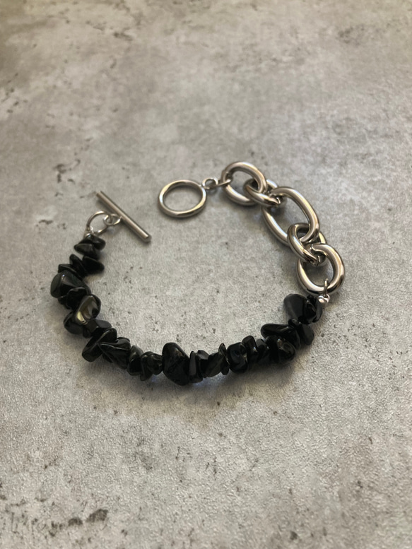 ーNoirette（ノワレット）ー　チェーンブレスレット　天然石ブレスレット　天然石アクセサリー　サージカルステンレス 2枚目の画像