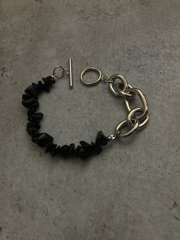 ーNoirette（ノワレット）ー　チェーンブレスレット　天然石ブレスレット　天然石アクセサリー　サージカルステンレス 10枚目の画像