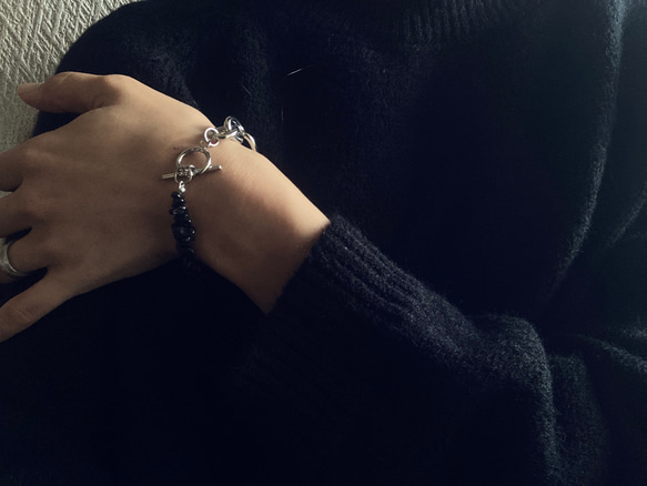 ーNoirette（ノワレット）ー　チェーンブレスレット　天然石ブレスレット　天然石アクセサリー　サージカルステンレス 5枚目の画像