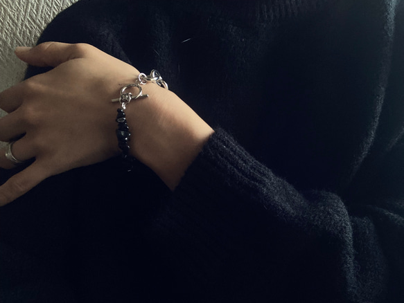 ーNoirette（ノワレット）ー　チェーンブレスレット　天然石ブレスレット　天然石アクセサリー　サージカルステンレス 3枚目の画像