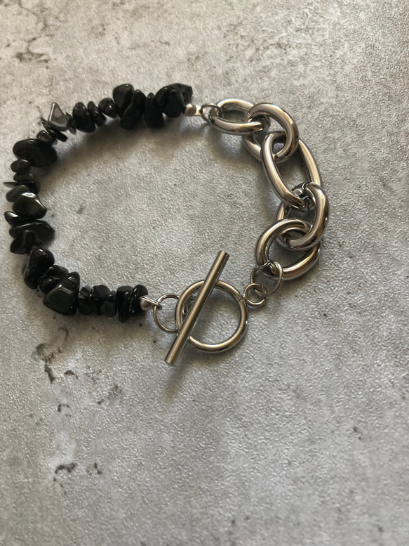 ーNoirette（ノワレット）ー　チェーンブレスレット　天然石ブレスレット　天然石アクセサリー　サージカルステンレス 12枚目の画像