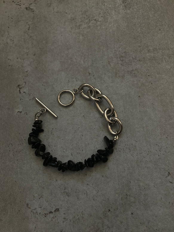 ーNoirette（ノワレット）ー　チェーンブレスレット　天然石ブレスレット　天然石アクセサリー　サージカルステンレス 1枚目の画像