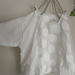 春夏ふんわり水玉オフホワイトパッチcottonレースブラウス 3枚目の画像