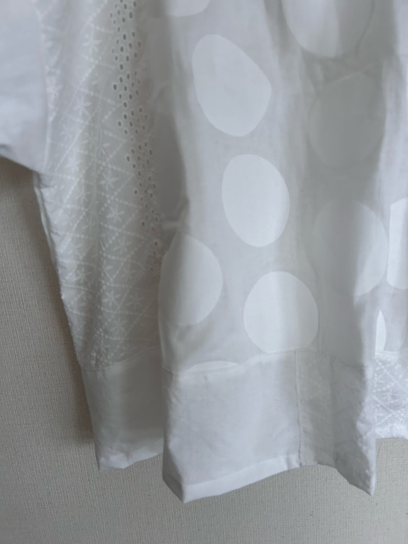 春夏ふんわり水玉オフホワイトパッチcottonレースブラウス 6枚目の画像