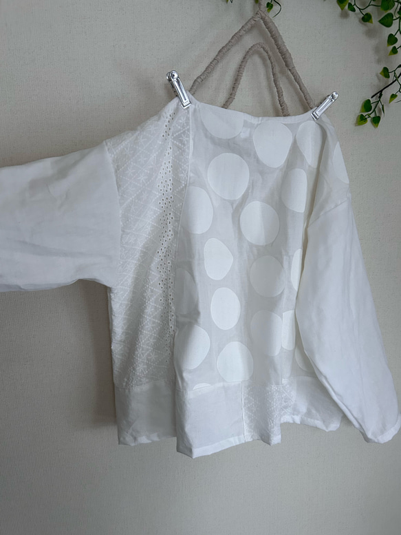 春夏ふんわり水玉オフホワイトパッチcottonレースブラウス 5枚目の画像