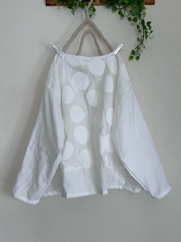 春夏ふんわり水玉オフホワイトパッチcottonレースブラウス 4枚目の画像