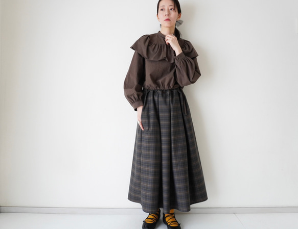 WOOL TUCK スカート  darkgray×brown 6枚目の画像