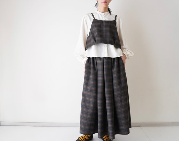 WOOL TUCK スカート  darkgray×brown 2枚目の画像