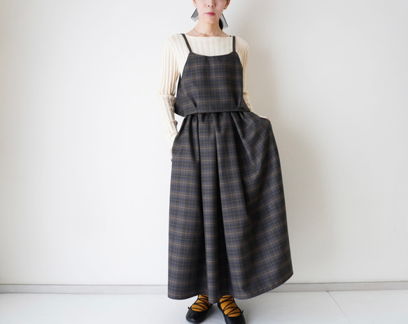 WOOL TUCK スカート  darkgray×brown 1枚目の画像
