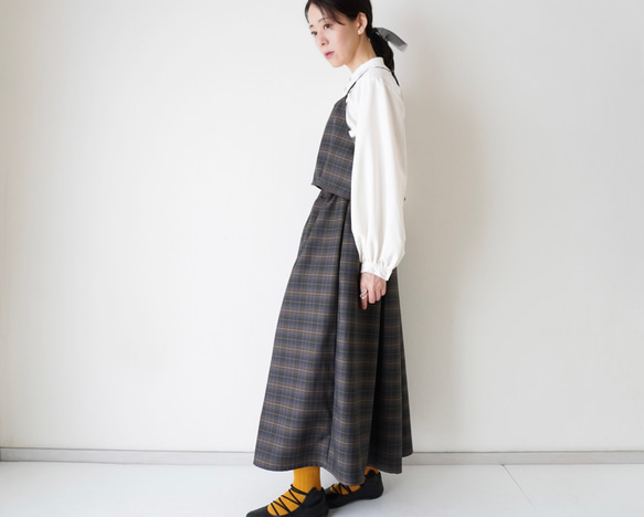 WOOL TUCK スカート  darkgray×brown 5枚目の画像