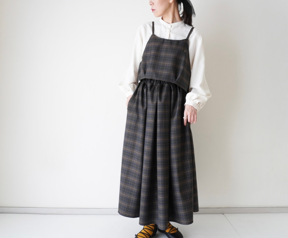 WOOL TUCK スカート  darkgray×brown 3枚目の画像
